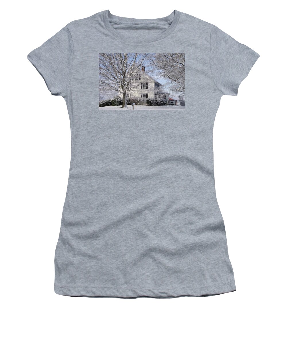 Connecticut Farmhouse Women's T-Shirt featuring the photograph Connecticut Winter by Michelle Welles