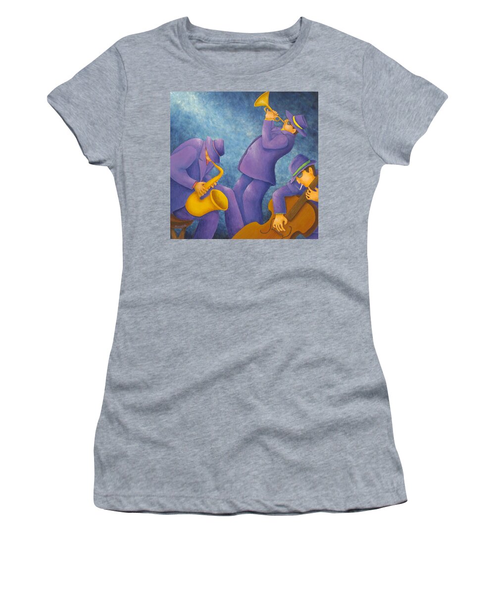 Pamela Allegretto Women's T-Shirt featuring the painting Cool Jazz Trio by Pamela Allegretto