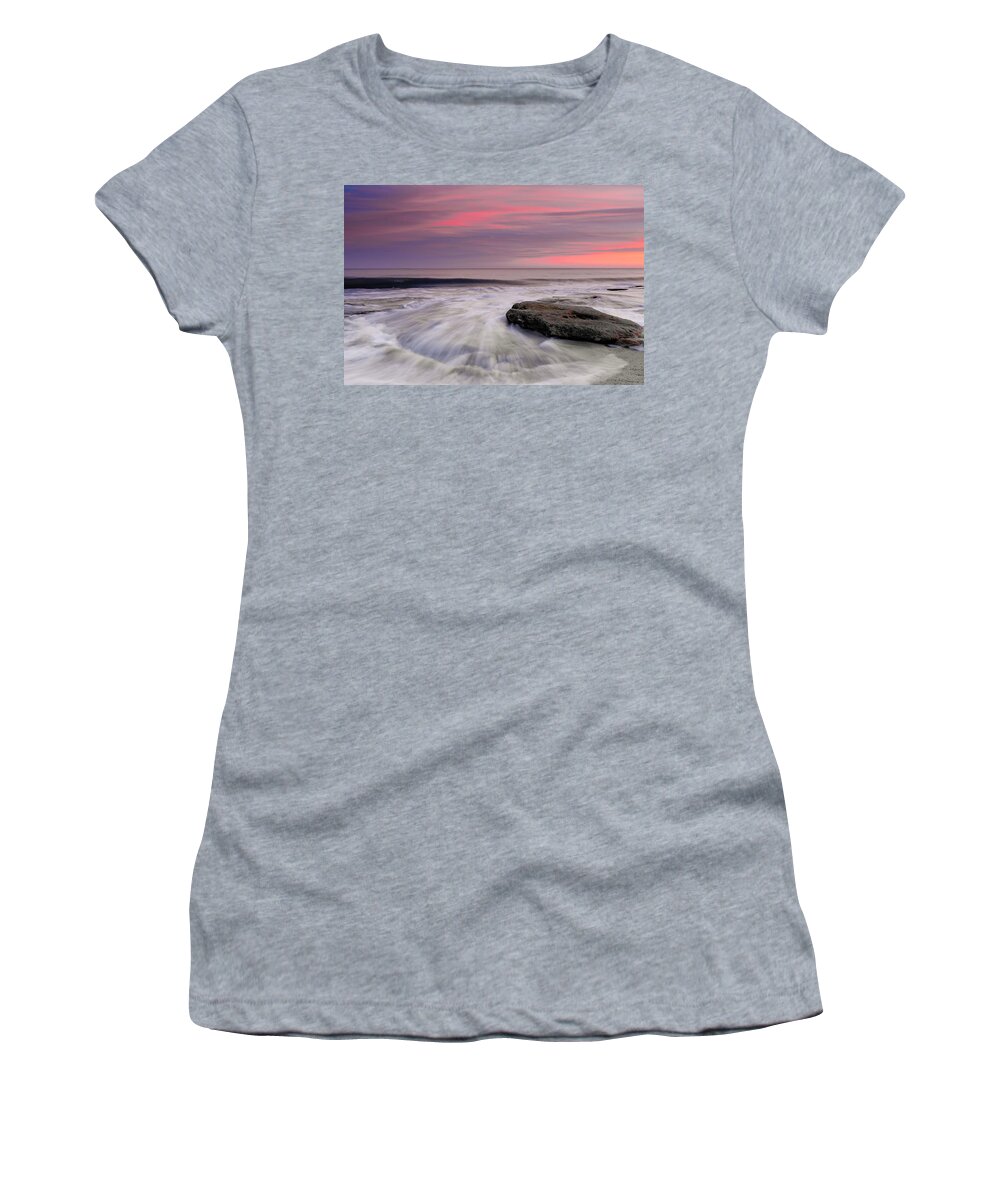 Ocean Women's T-Shirt featuring the photograph Coquina Rocks Washed by Ocean Waves At Colorful Sunset by Jo Ann Tomaselli