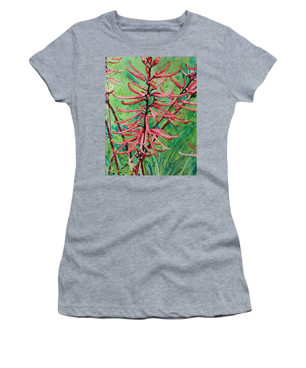 Coral Bean Women's T-Shirt featuring the painting Coral Bean Flowers by Terry Holliday