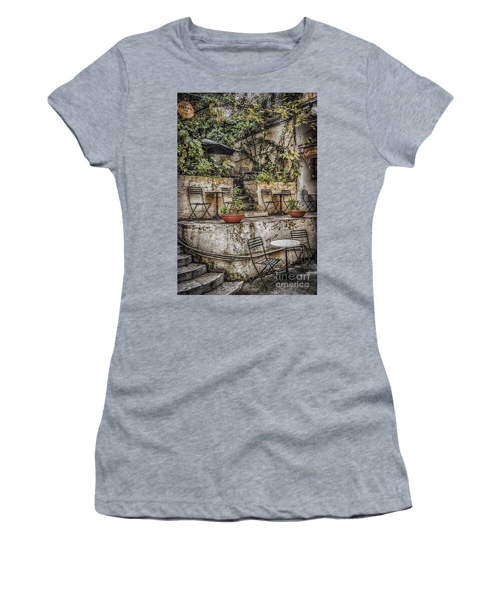 Corfu Women's T-Shirt featuring the photograph Corfu Town Cafe 2 by Paul and Helen Woodford