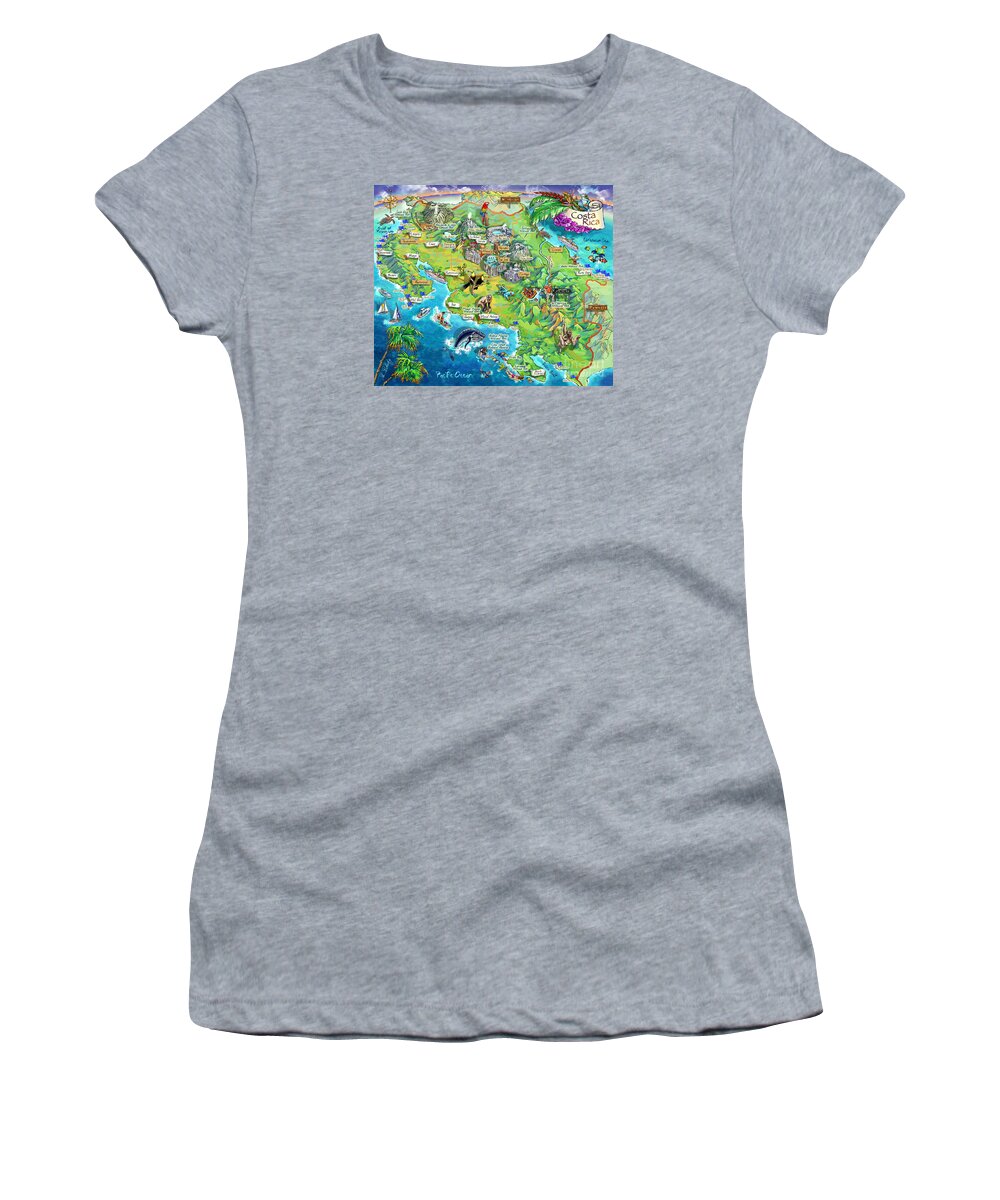 Costa Rica Women's T-Shirt featuring the painting Costa Rica map illustration by Maria Rabinky