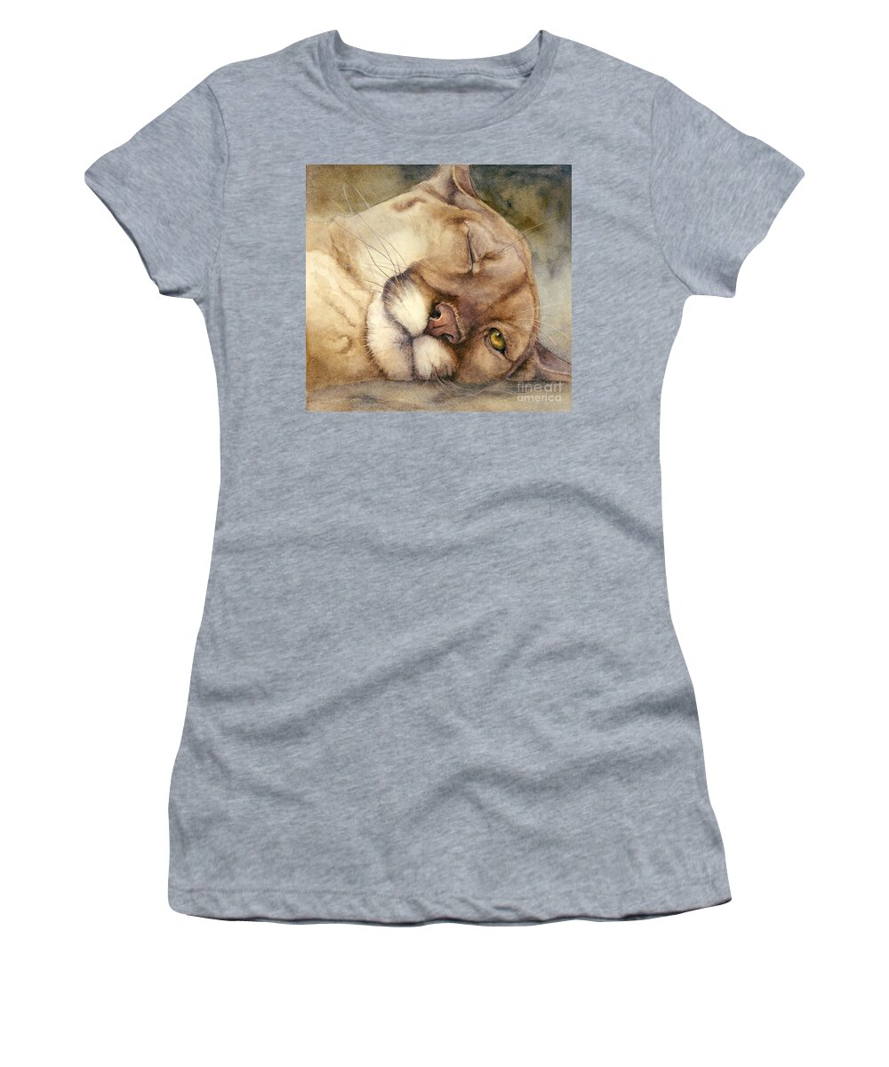 Cougar Women's T-Shirt featuring the painting Cougar  I See You   by Bonnie Rinier
