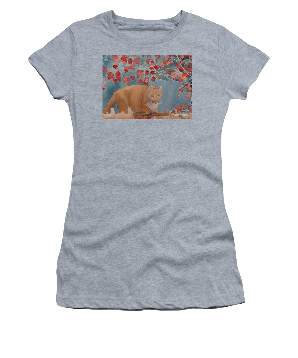 Cougar Women's T-Shirt featuring the painting Cougar by Laurel Best