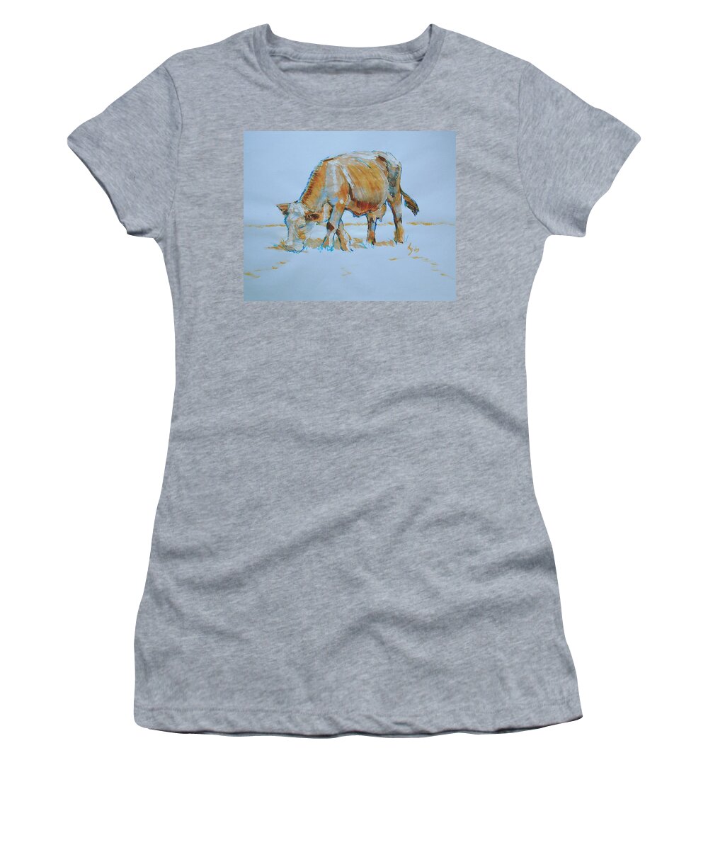 Bronze Women's T-Shirt featuring the painting Cow Painting by Mike Jory