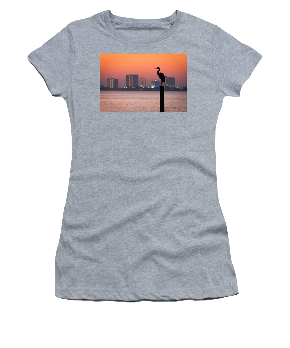 Bird Women's T-Shirt featuring the photograph Crane on a Pier by Tim Stanley