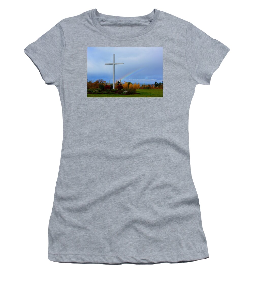 Cross Women's T-Shirt featuring the photograph Cross at the End of the Rainbow by Keith Stokes
