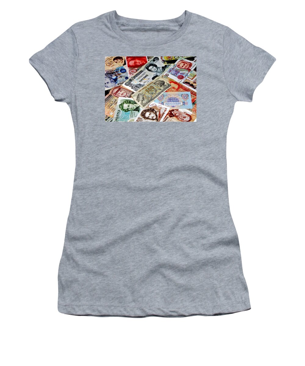 Money Women's T-Shirt featuring the photograph Currencies by Benjamin Yeager