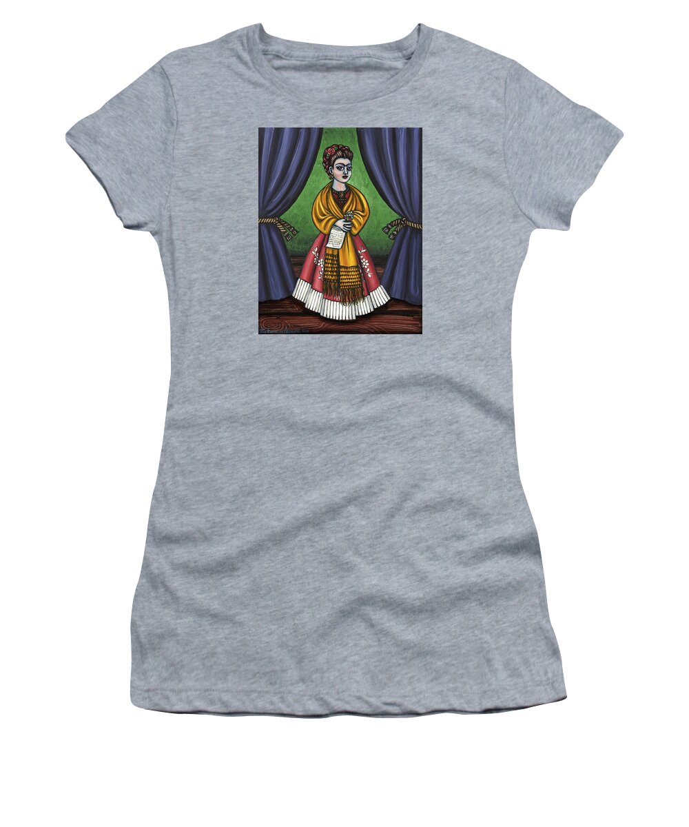 Folk Art Women's T-Shirt featuring the painting Curtains for Frida by Victoria De Almeida