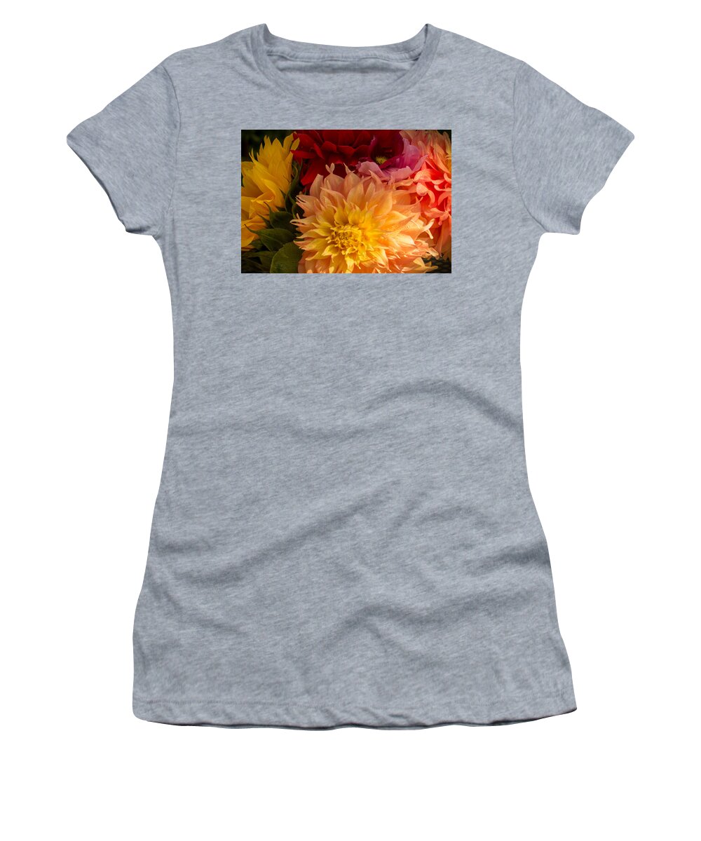 Dahlias Women's T-Shirt featuring the photograph Dahlias and Sunflowers by Weir Here And There