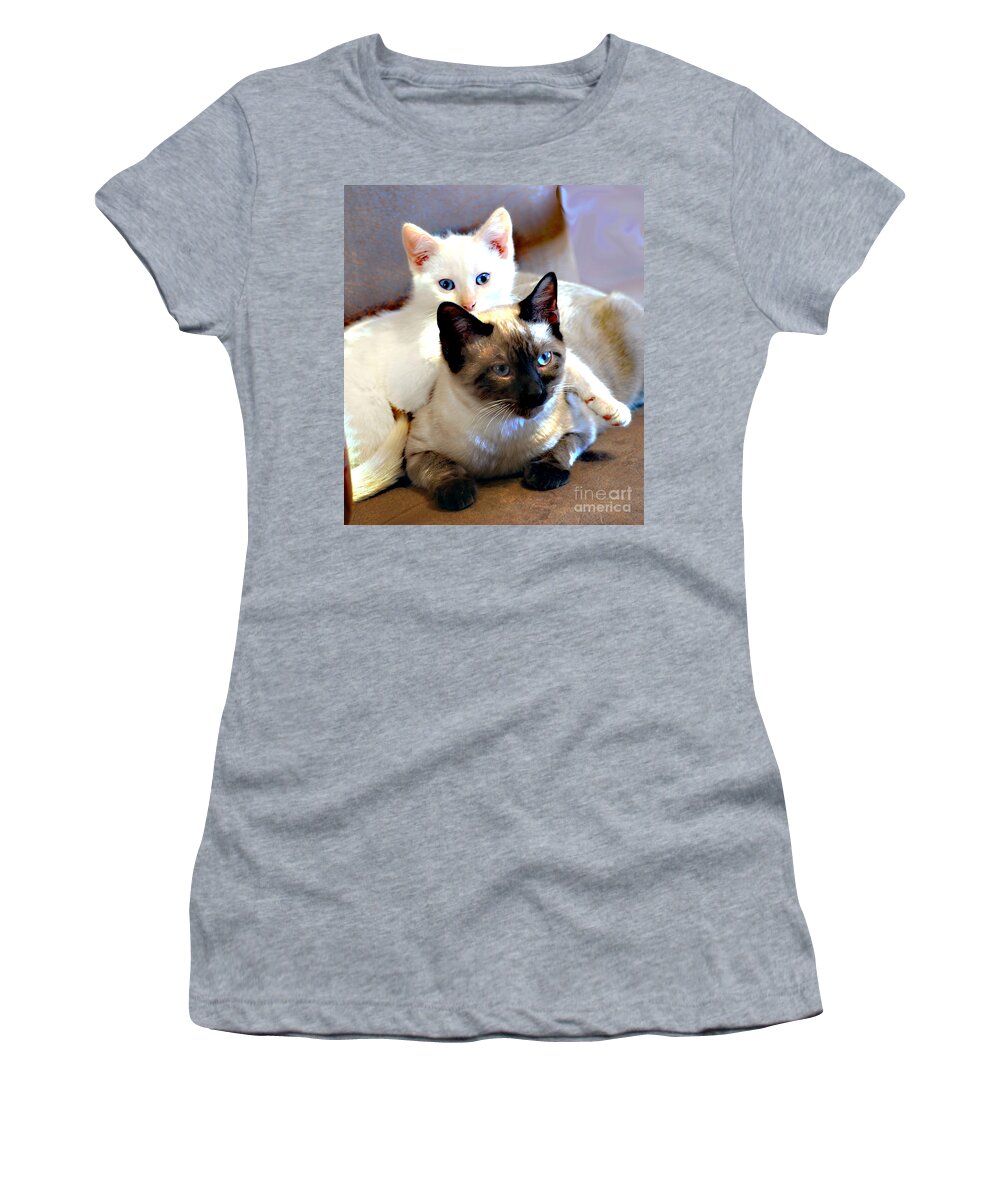 Blue Women's T-Shirt featuring the photograph Daisy and Leo by Linda Cox