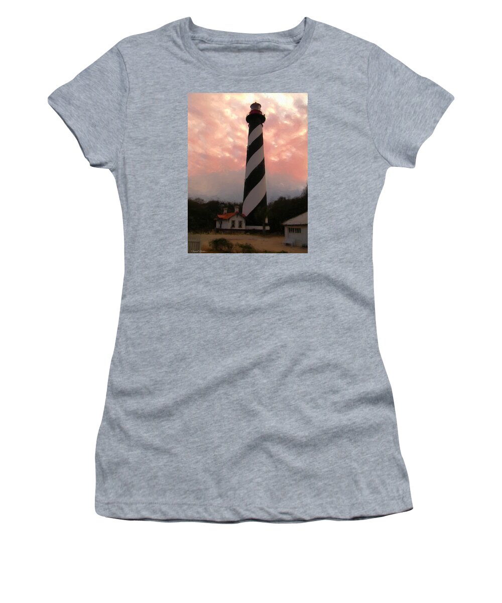 Light House Women's T-Shirt featuring the painting DA127 St. Augustine Lighthouse by Daniel Adams by Daniel Adams