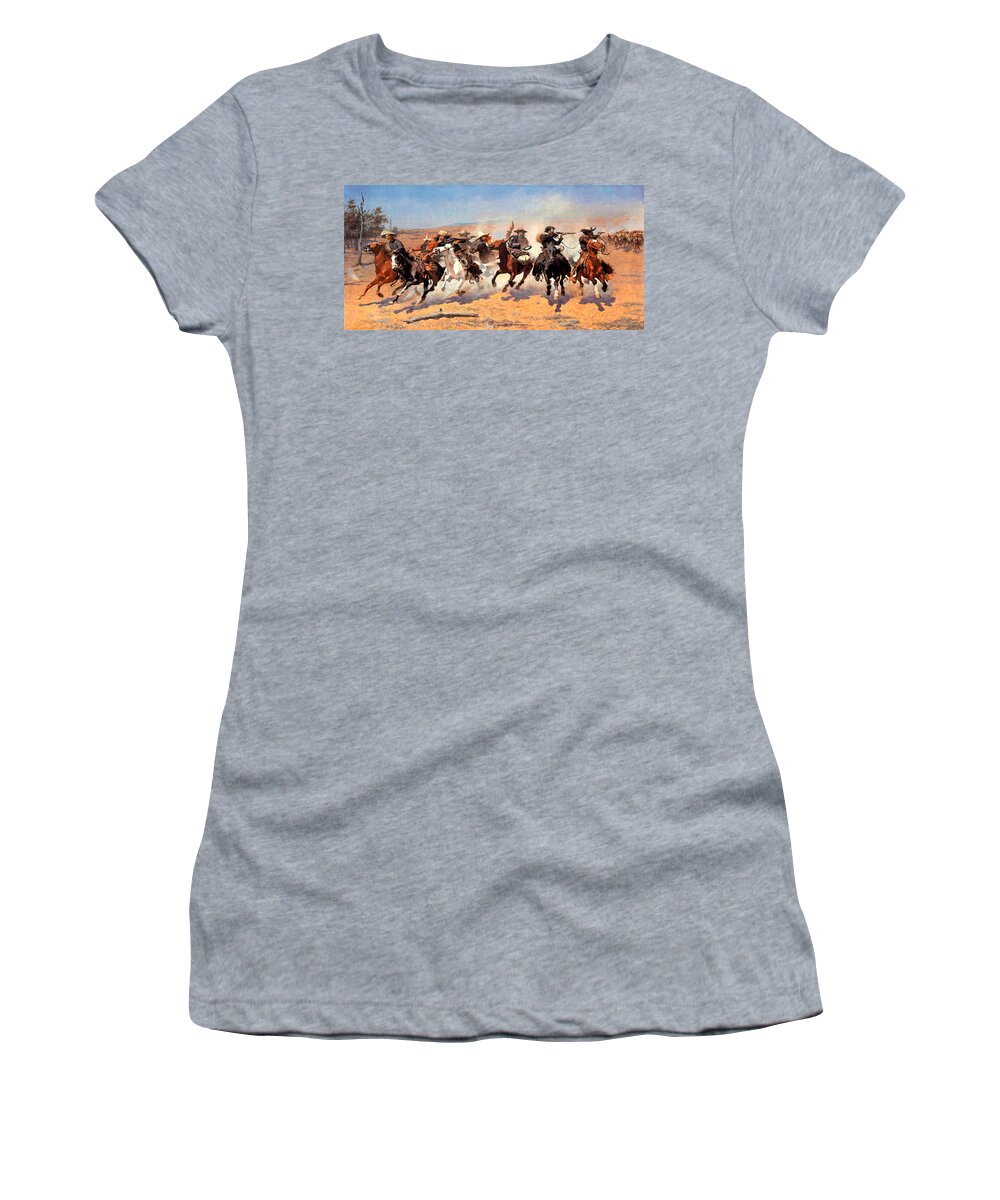 Dash For The Timber Women's T-Shirt featuring the digital art Dash For The Timber by Frederic Remington