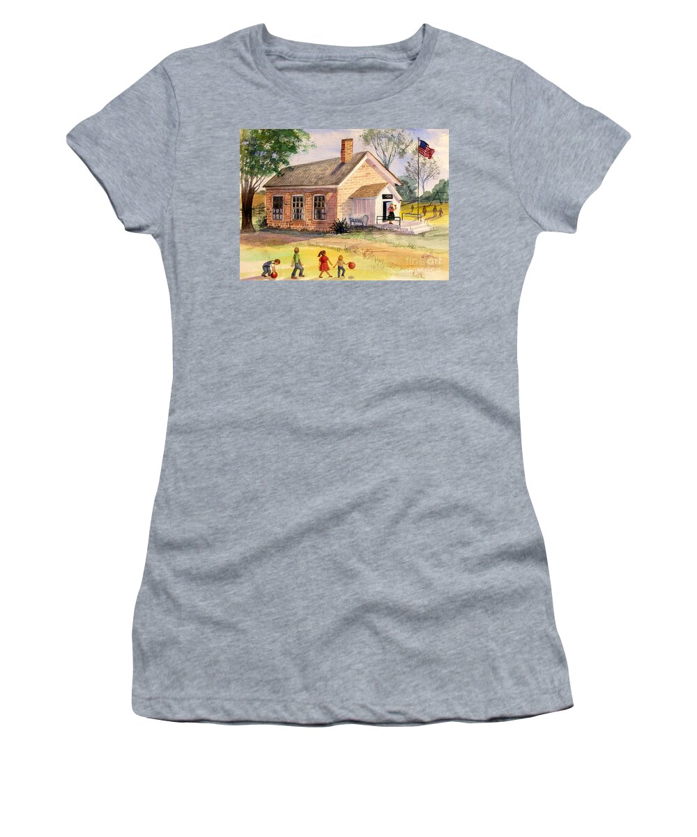 Brick School Women's T-Shirt featuring the painting Days Gone By by Marilyn Smith