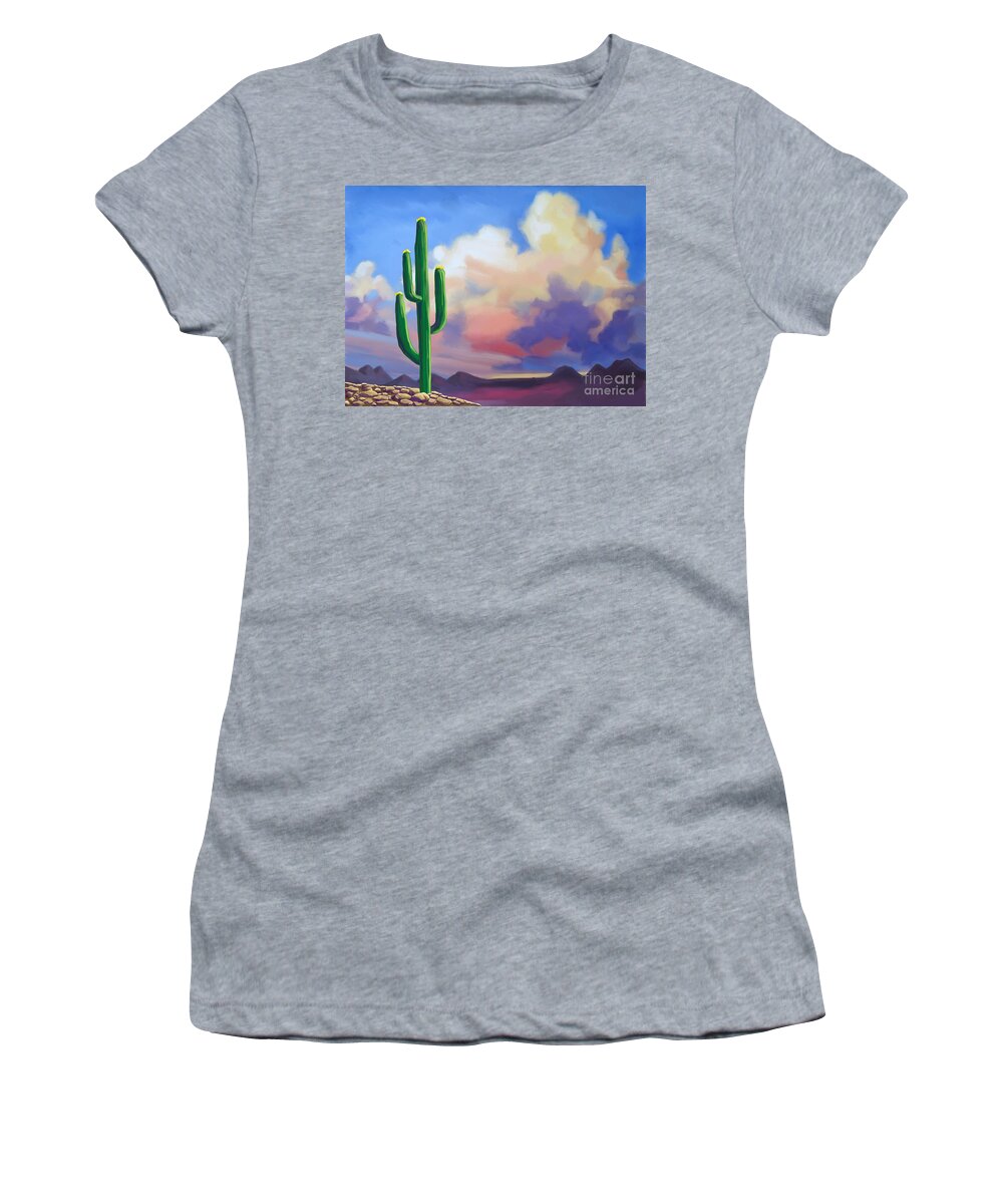 Desert Women's T-Shirt featuring the painting Desert Cactus at Sunset by Tim Gilliland