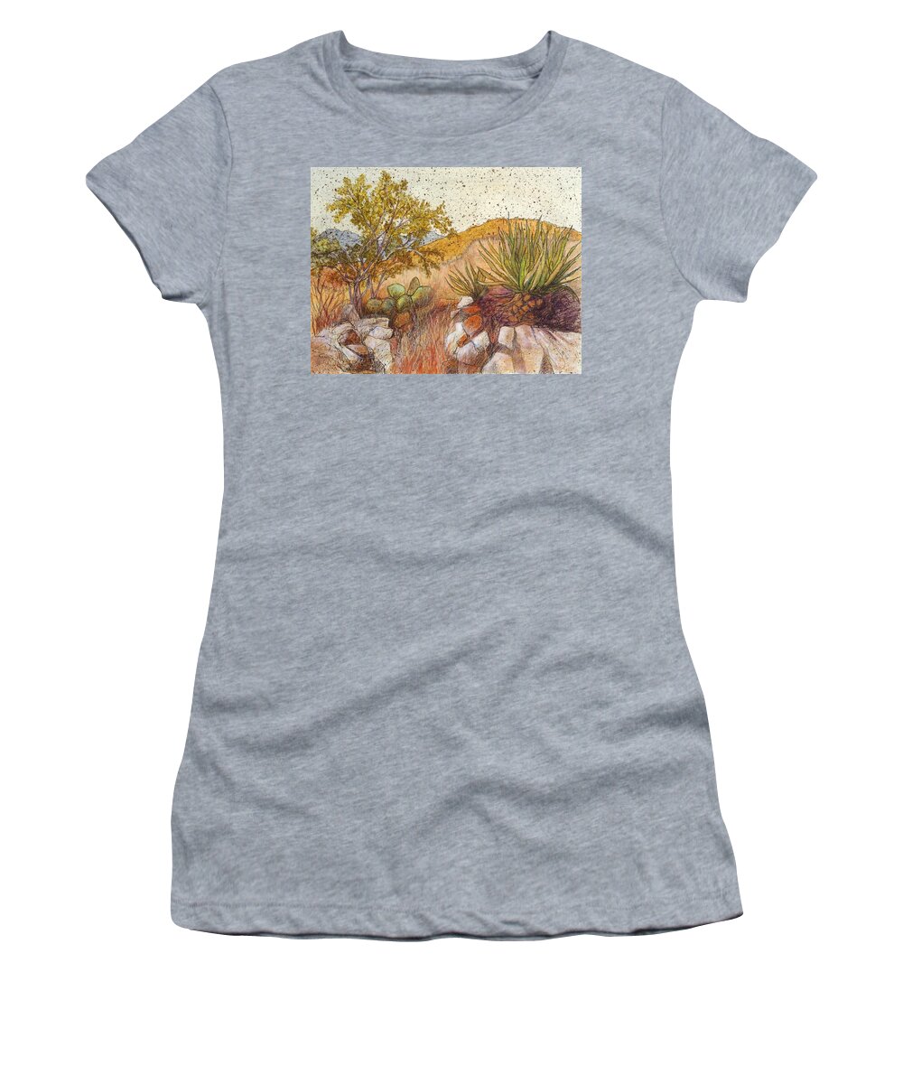 Landscape Women's T-Shirt featuring the painting Desert Vegetation by Candy Mayer