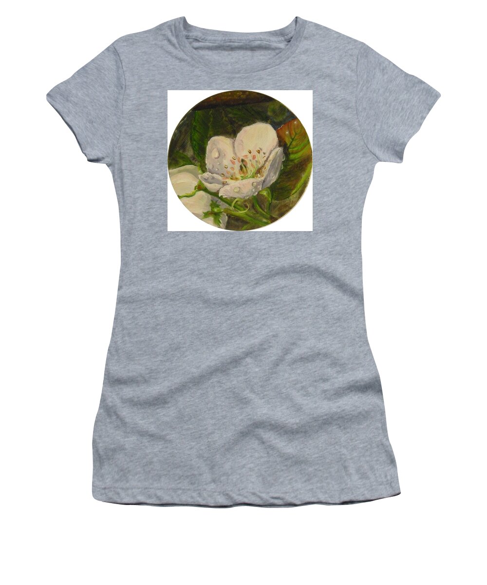 Pear Women's T-Shirt featuring the painting Dew of Pear's Blooms by Nicole Angell