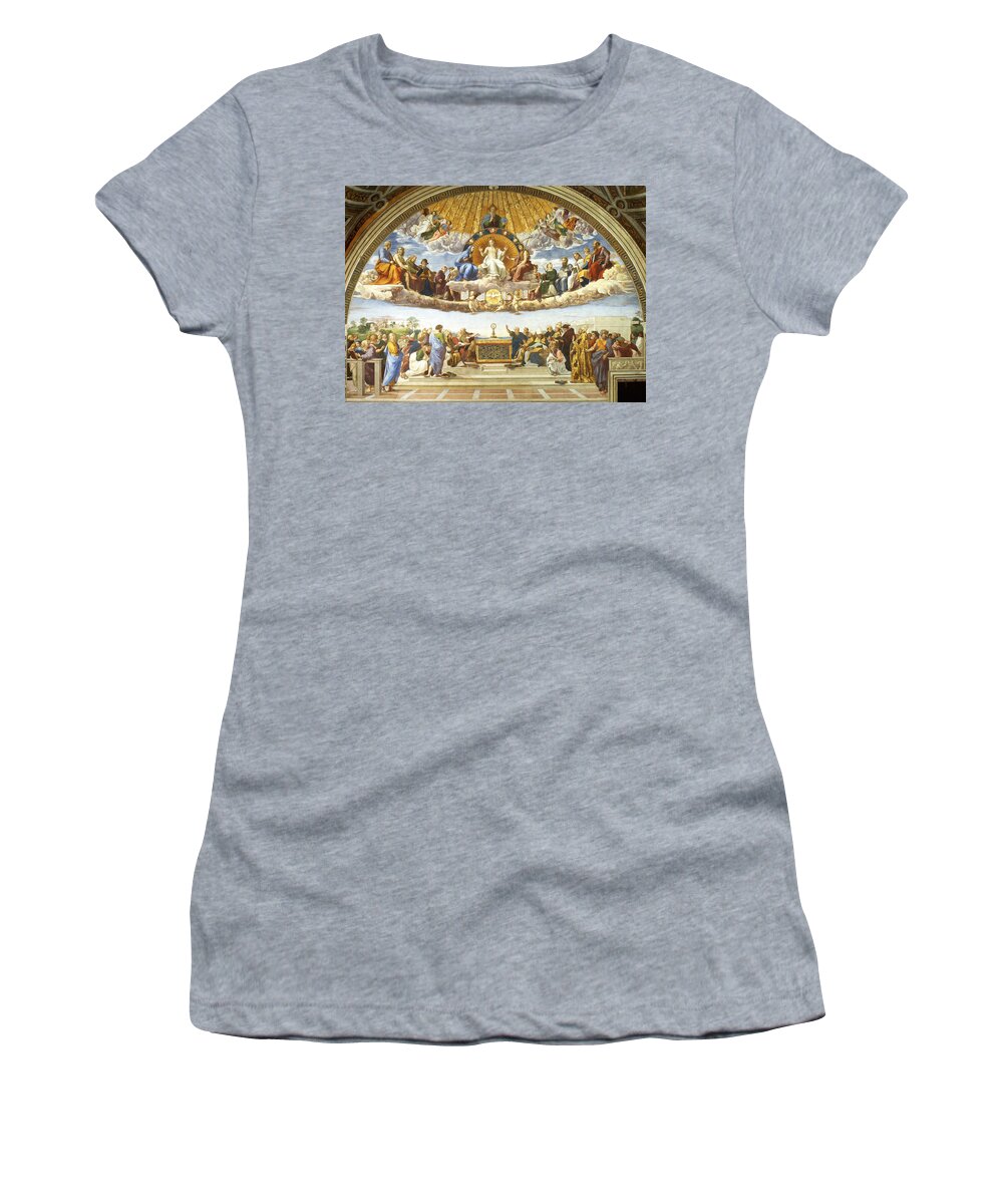 Disputation Of Holy Sacrament Women's T-Shirt featuring the painting Disputation of Holy Sacrament. by Raphael