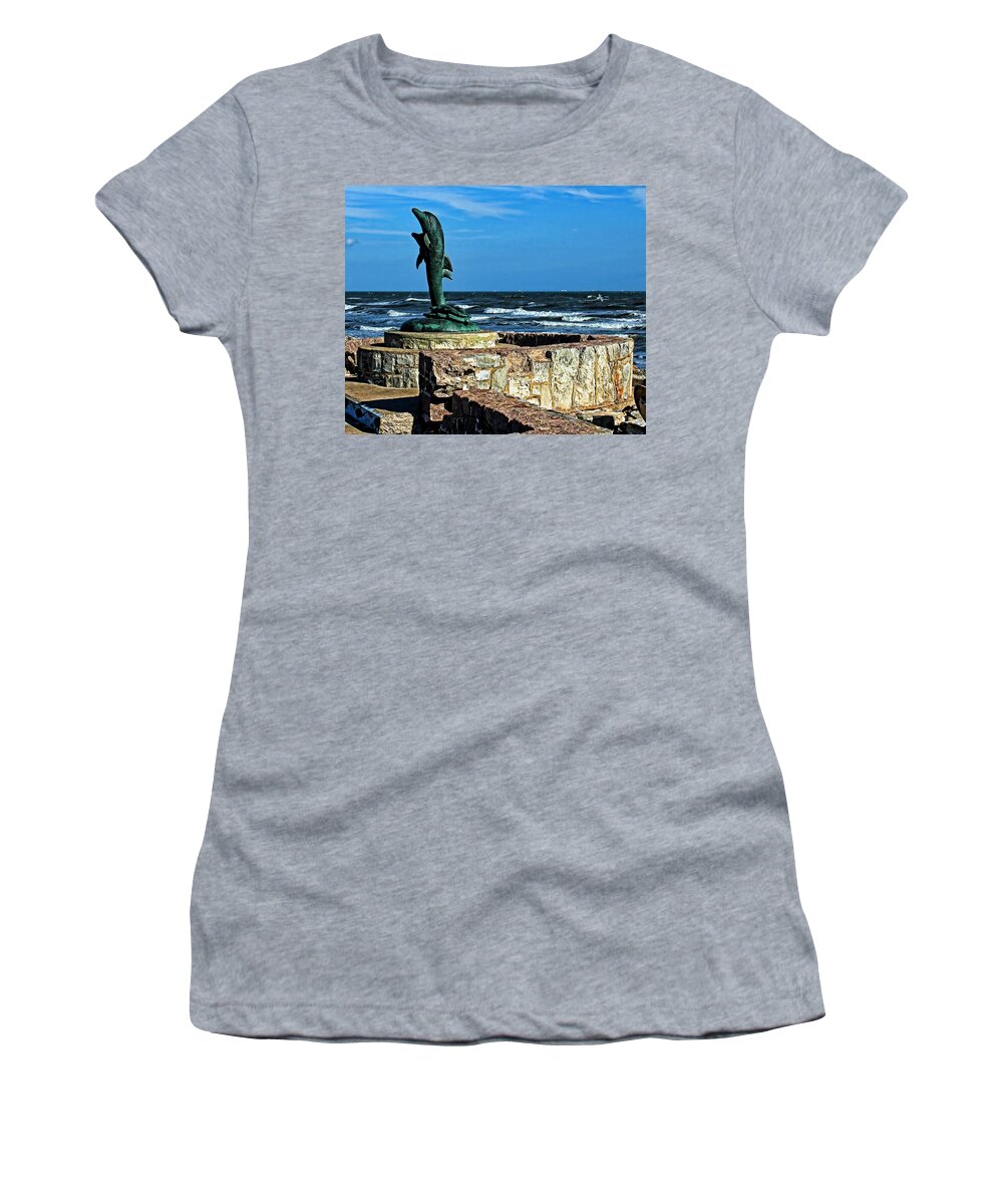 Dolphin Women's T-Shirt featuring the photograph Dolphin Statue by Judy Vincent