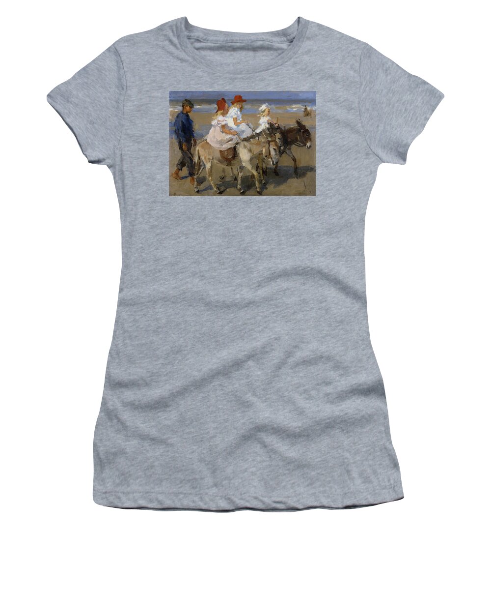Israels Women's T-Shirt featuring the painting Donkey Rides Along the Beach by Isaac Israels