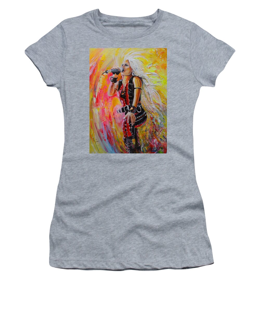 Music Women's T-Shirt featuring the painting Doro Pesch by Miki De Goodaboom