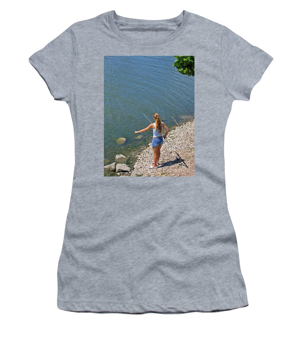 Fishing Women's T-Shirt featuring the photograph Down by the Riverside by Ann Horn
