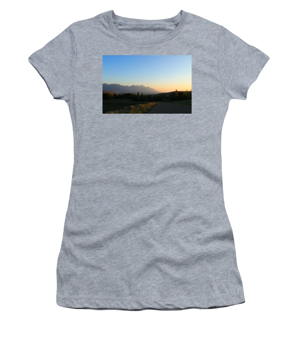 Grand Tetons Women's T-Shirt featuring the photograph Down that road by Catie Canetti