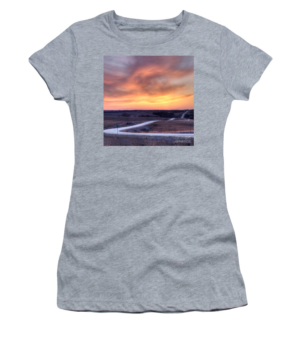 Sunset Women's T-Shirt featuring the photograph Down to the Rolling Hills by Art Whitton