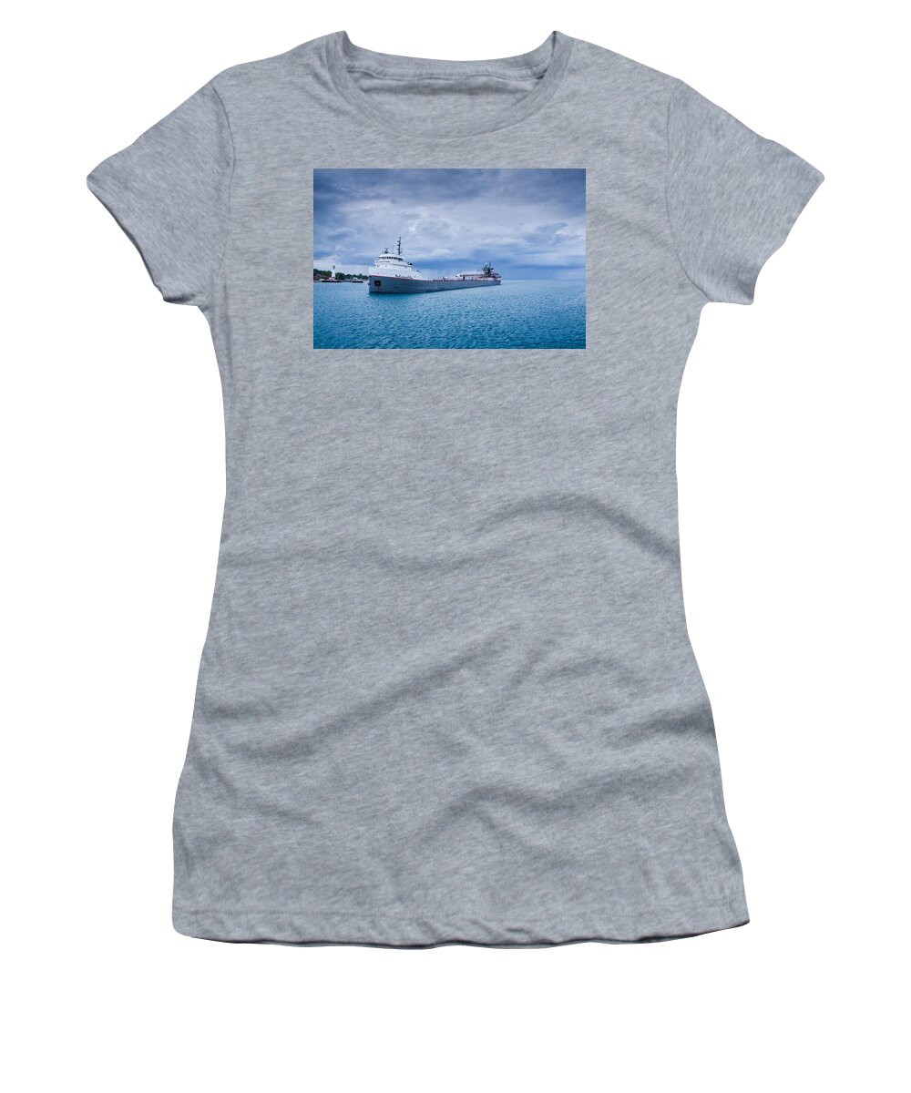 Fort Gratiot Lighthouse Women's T-Shirt featuring the photograph Downbound by Gales Of November