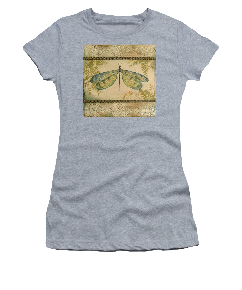 Acrylic Painting Women's T-Shirt featuring the painting Dragonfly Among the Ferns-1 by Jean Plout