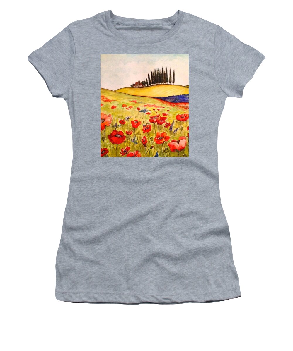 Tuscan Landscape Women's T-Shirt featuring the painting Dreaming of Tuscany by Rae Chichilnitsky