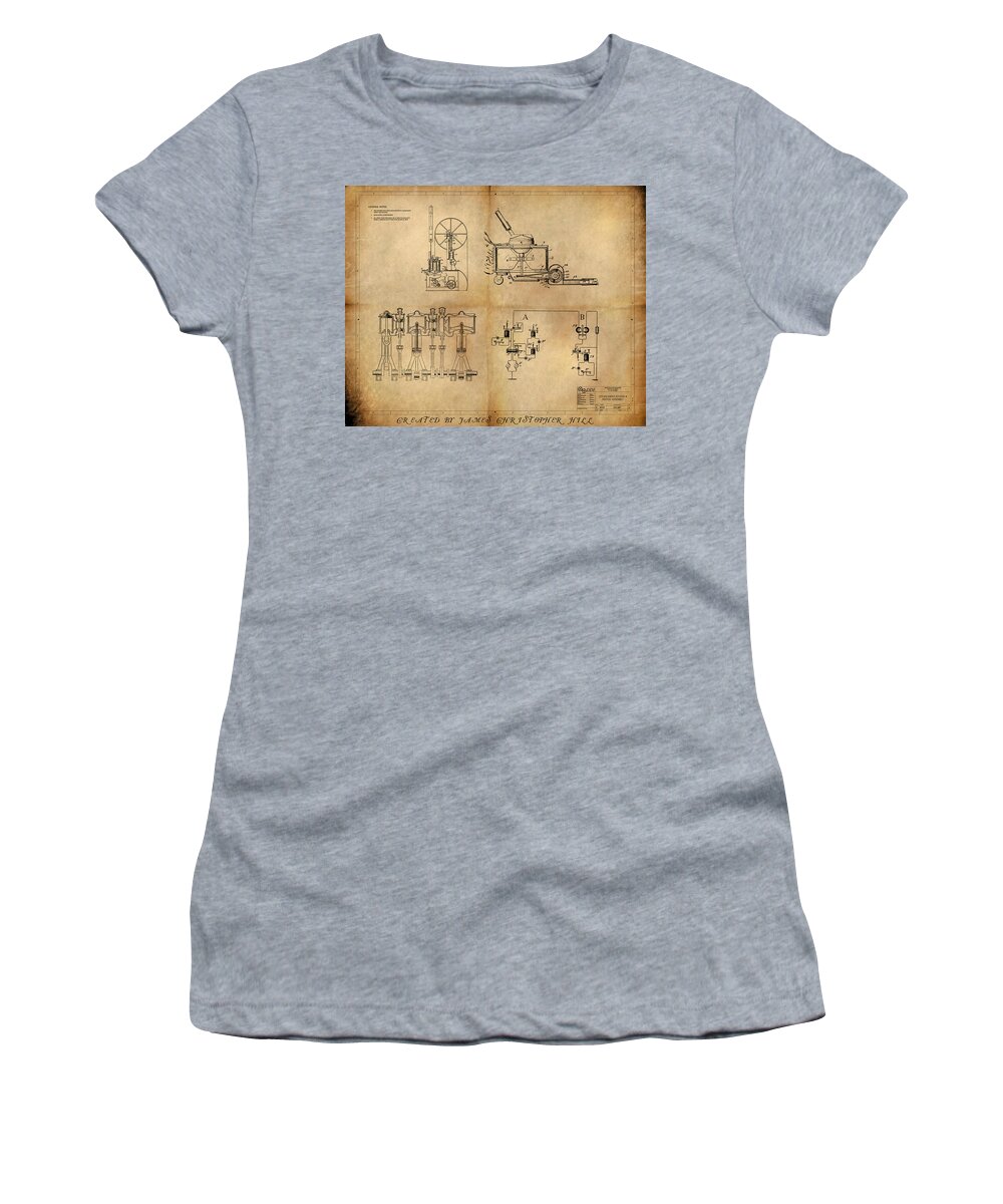 Steampunk Women's T-Shirt featuring the painting Drive System Assemblies by James Hill