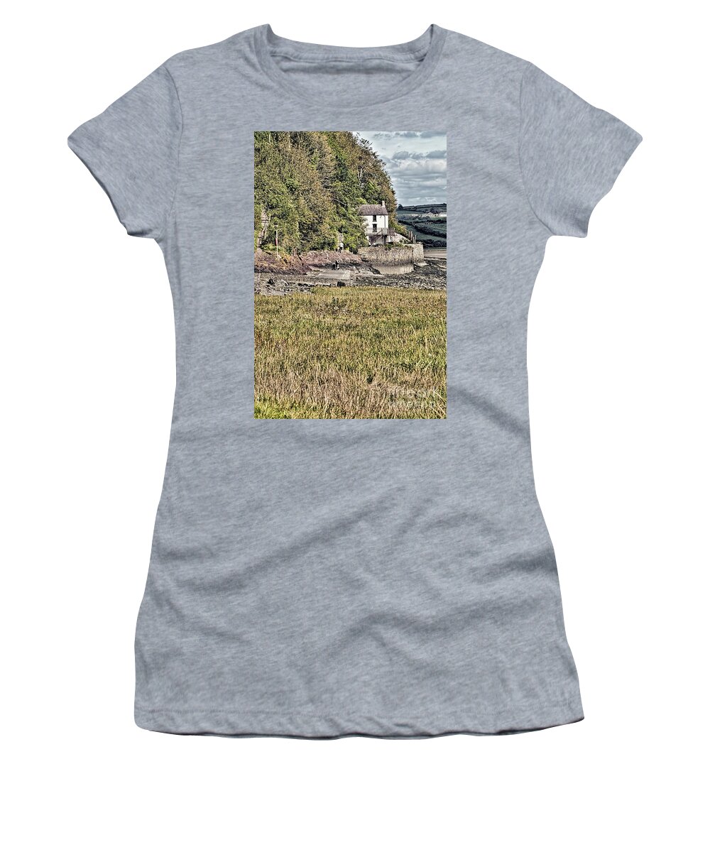 The Boathouse Women's T-Shirt featuring the photograph Dylan Thomas Boathouse At Laugharne 2 by Steve Purnell
