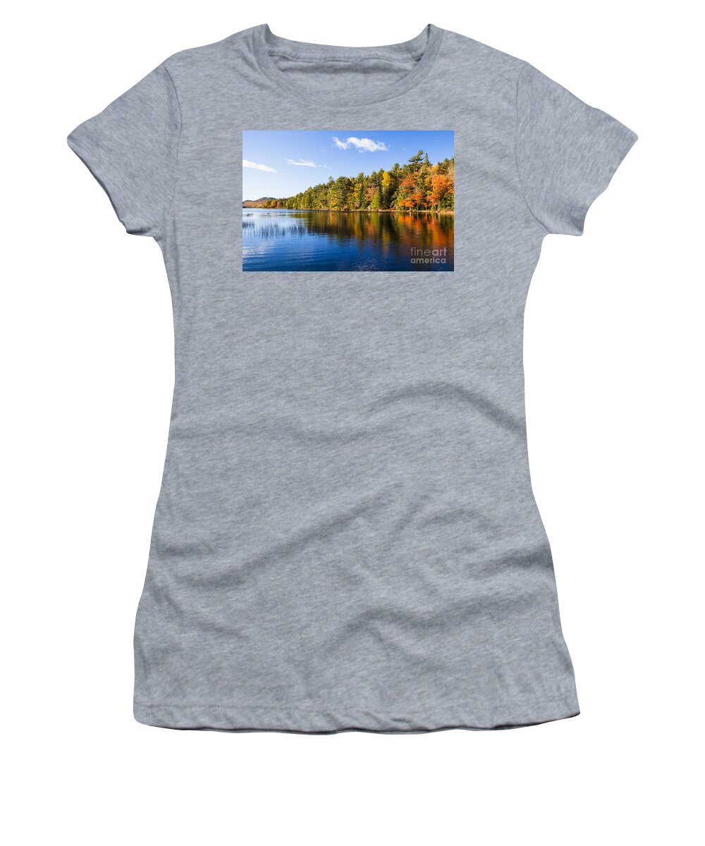 Fall Women's T-Shirt featuring the photograph Eagle Lake Autumn morning Acadia National Park by Ken Brown