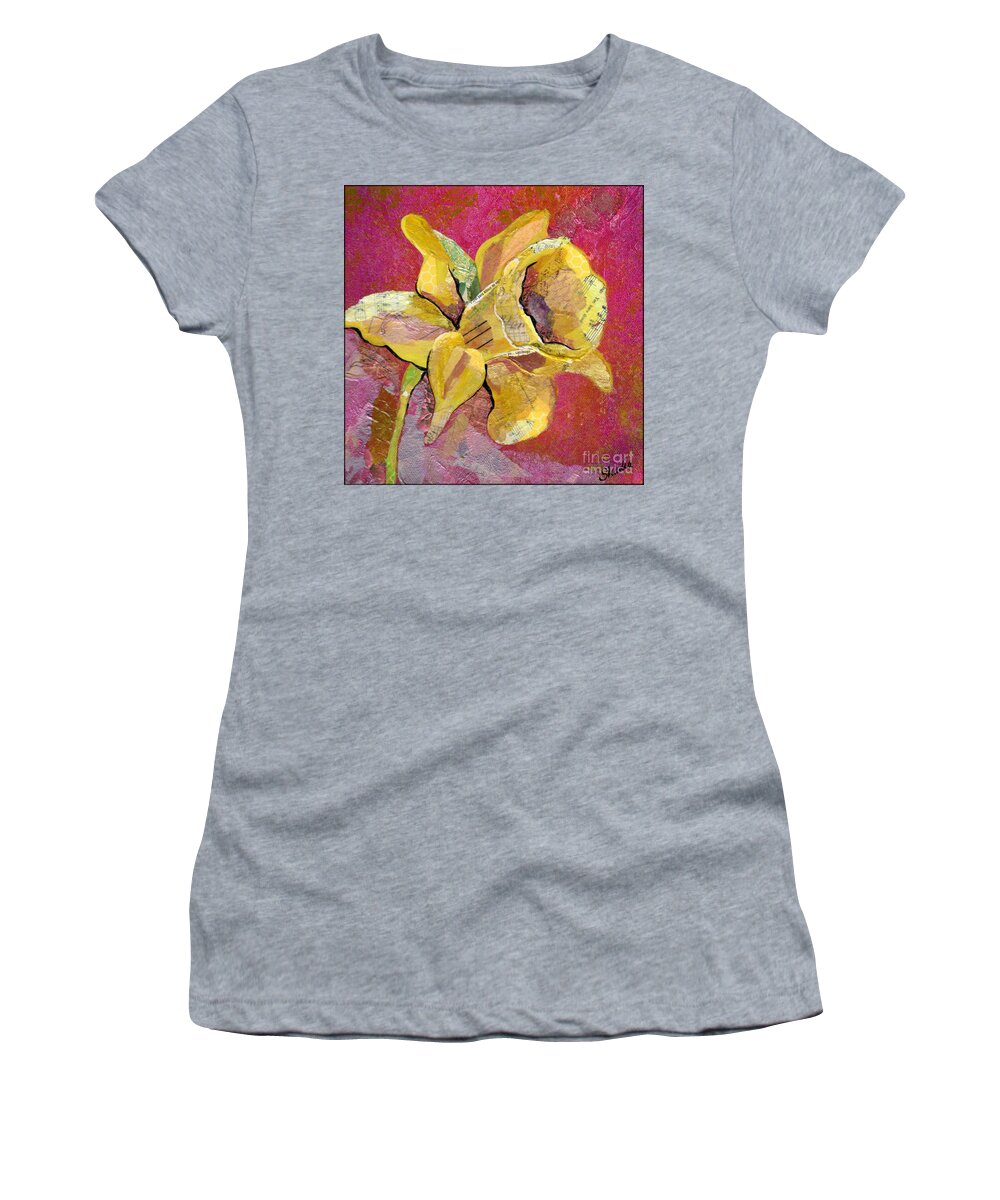 Flower Paintings Women's T-Shirt featuring the mixed media Early Spring I Daffodil Series by Shadia Derbyshire