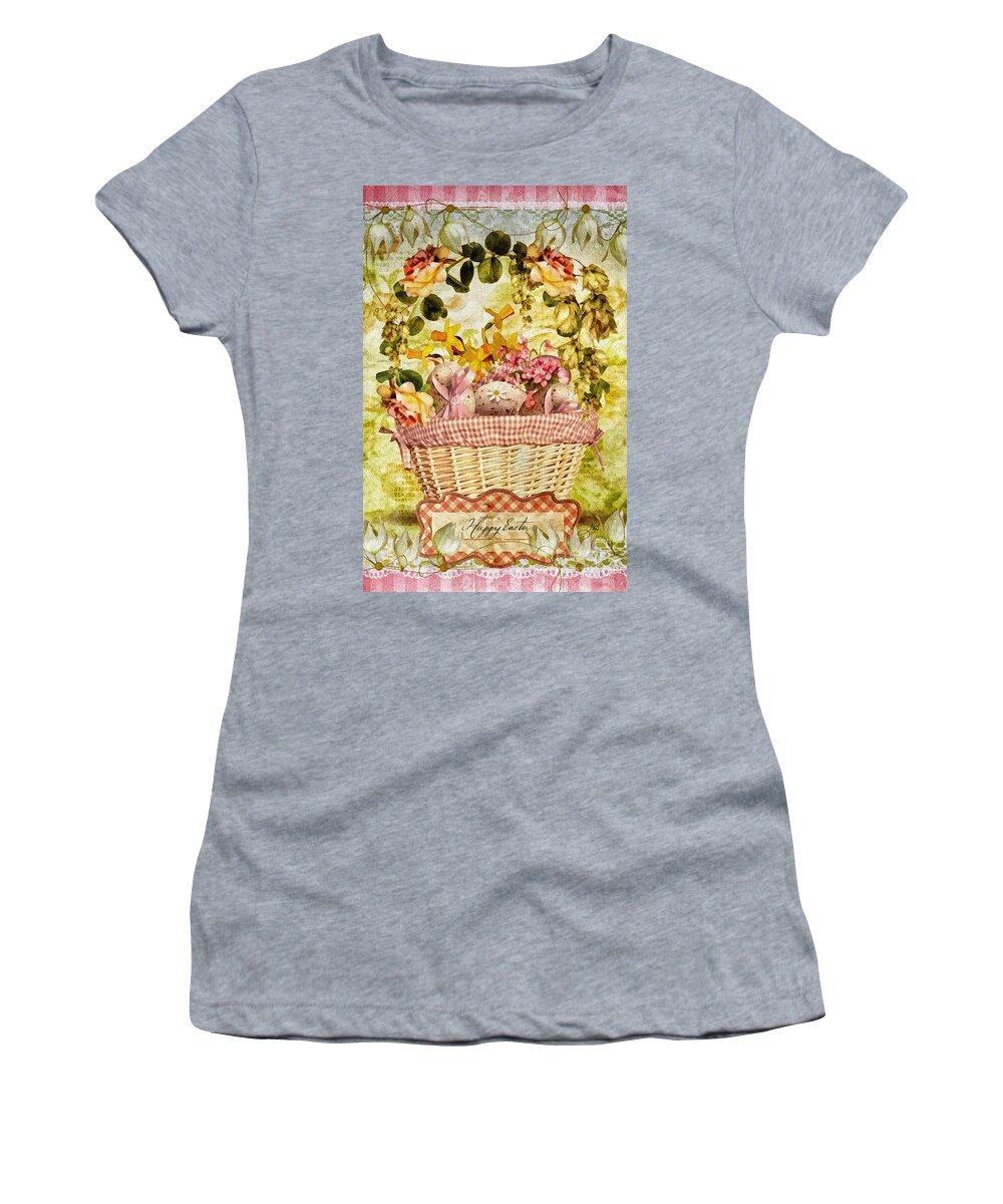 Easter Basket Women's T-Shirt featuring the mixed media Easter Basket by Mo T