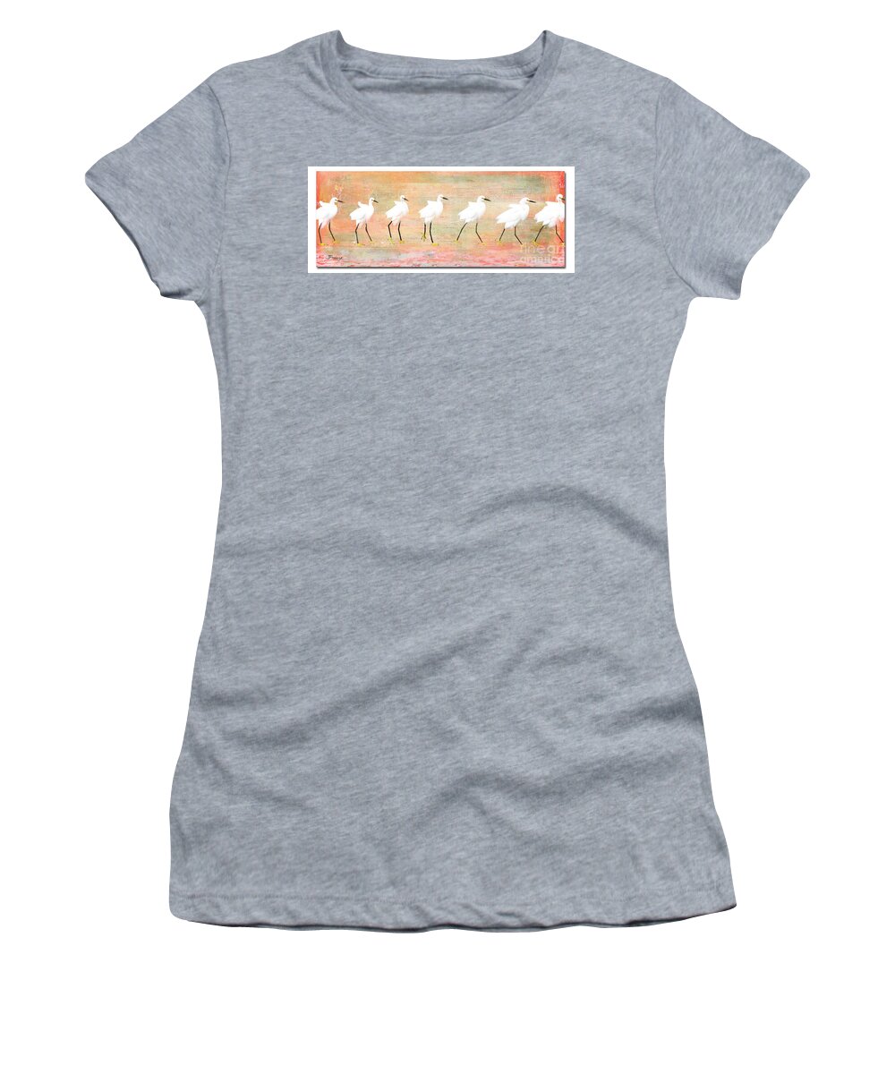 Egrets Women's T-Shirt featuring the digital art Egrets Flamingoed by Jennie Breeze