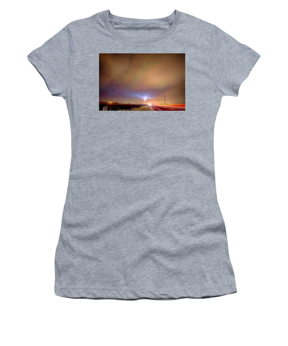Lightning Women's T-Shirt featuring the photograph Electrical Charged Green Lightning Thunderstorm by James BO Insogna