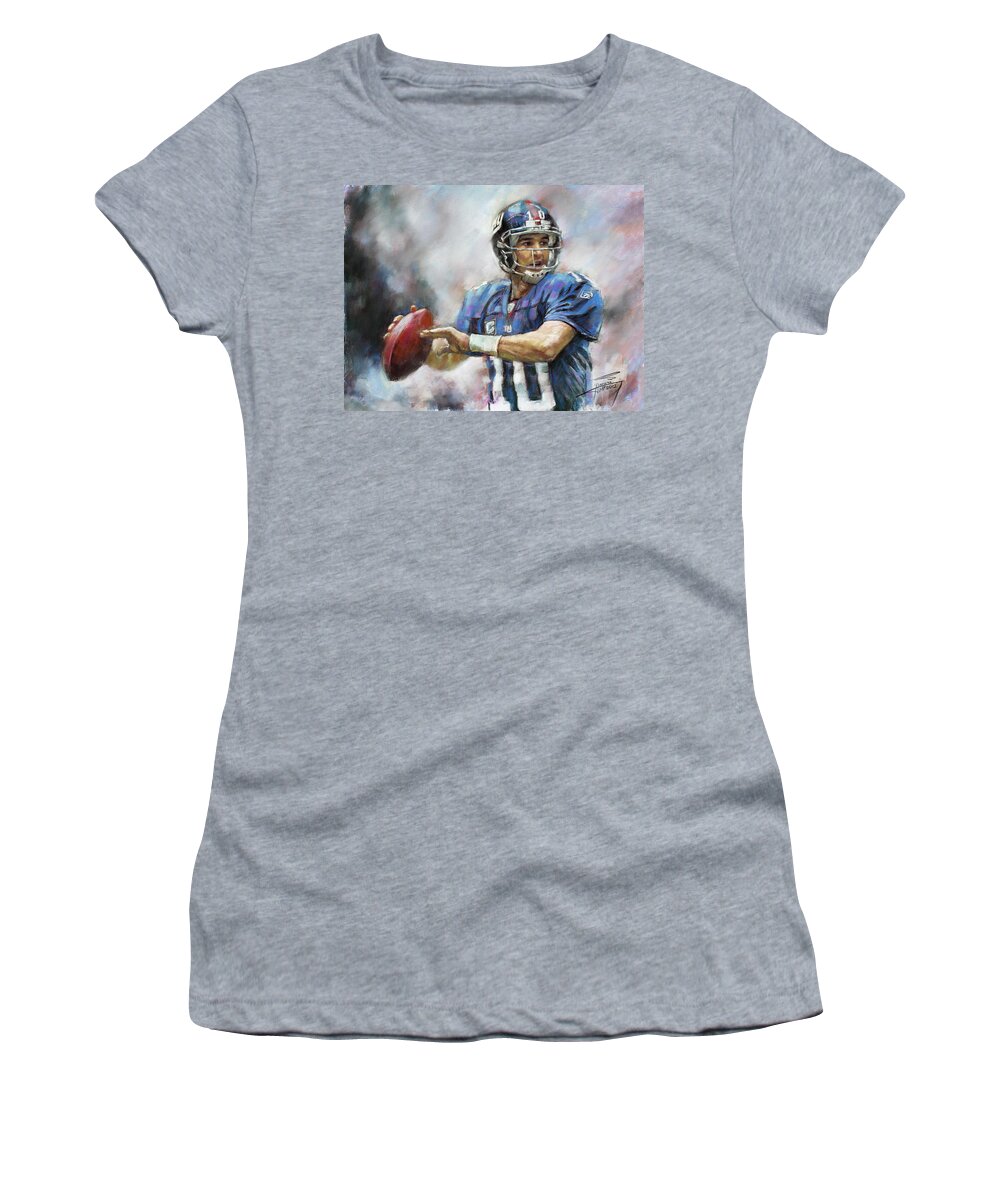 Eli Manning Women's T-Shirt featuring the drawing Eli Manning NFL NY Giants by Viola El