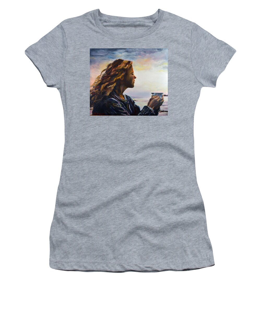 Girl Women's T-Shirt featuring the painting Evening Coffee by Elaine Berger