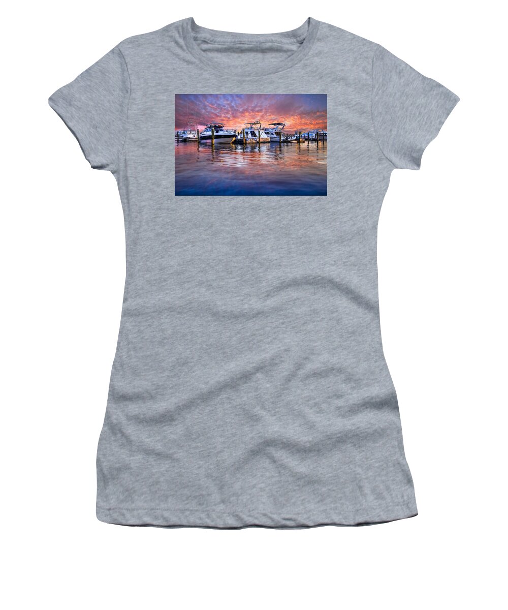 Boats Women's T-Shirt featuring the photograph Evening Harbor by Debra and Dave Vanderlaan