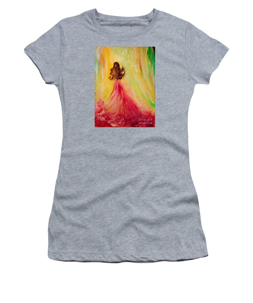 Abstract Women's T-Shirt featuring the painting Expecting by Teresa Wegrzyn