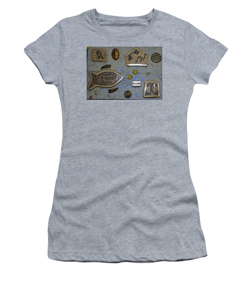 Mixed Media Women's T-Shirt featuring the painting Faith collage by Karen Buford