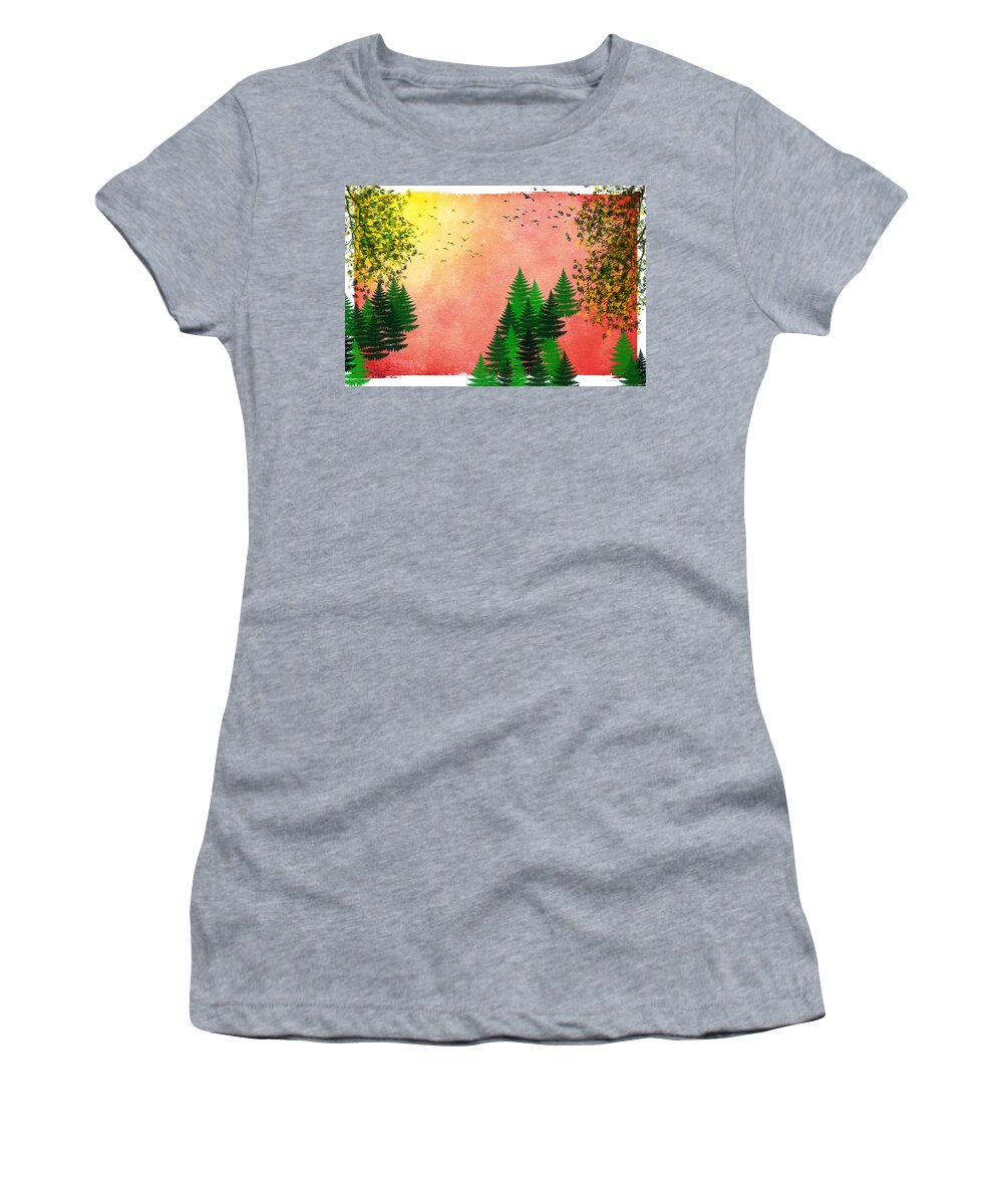 Fall Women's T-Shirt featuring the mixed media Fall Autumn Four Seasons Art Series by Christina Rollo