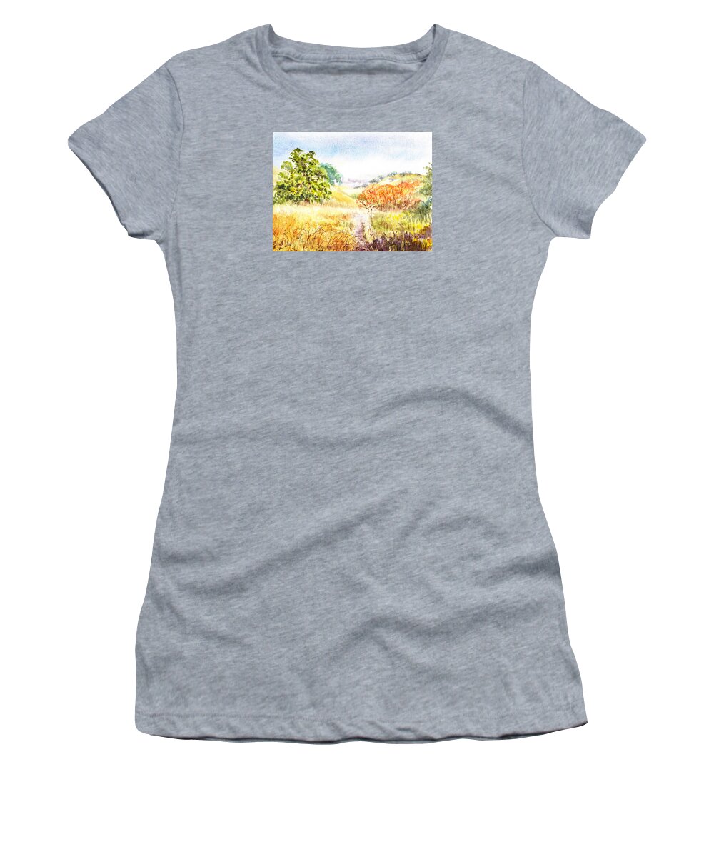 Landscape Women's T-Shirt featuring the painting Fall Landscape Briones Park California by Irina Sztukowski