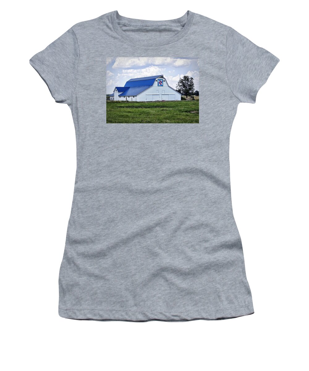 Barn Women's T-Shirt featuring the photograph Farmers Daughter Quilt Barn by Cricket Hackmann
