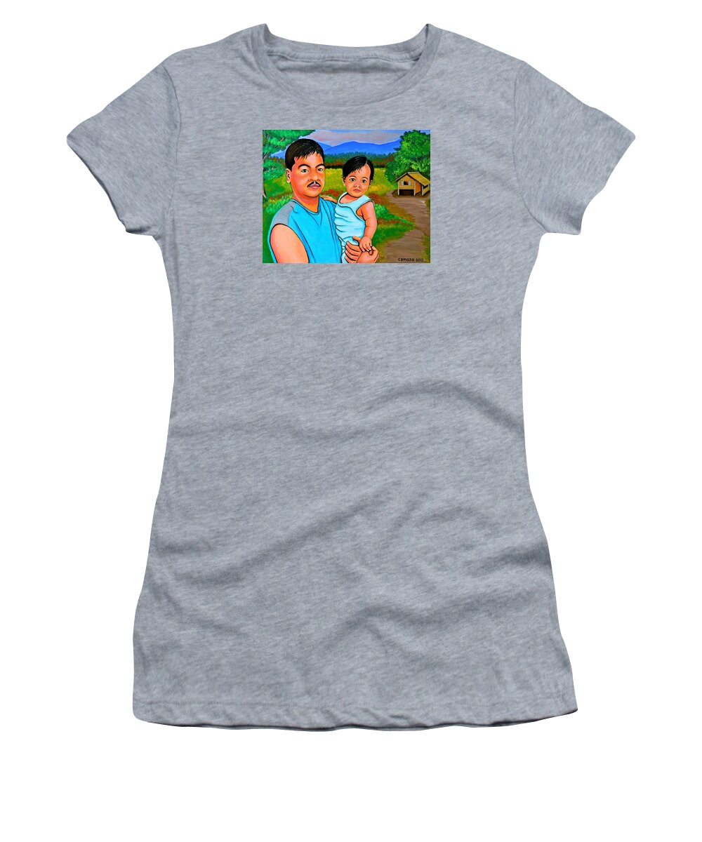 Father And Son Women's T-Shirt featuring the painting Father and Son by Cyril Maza