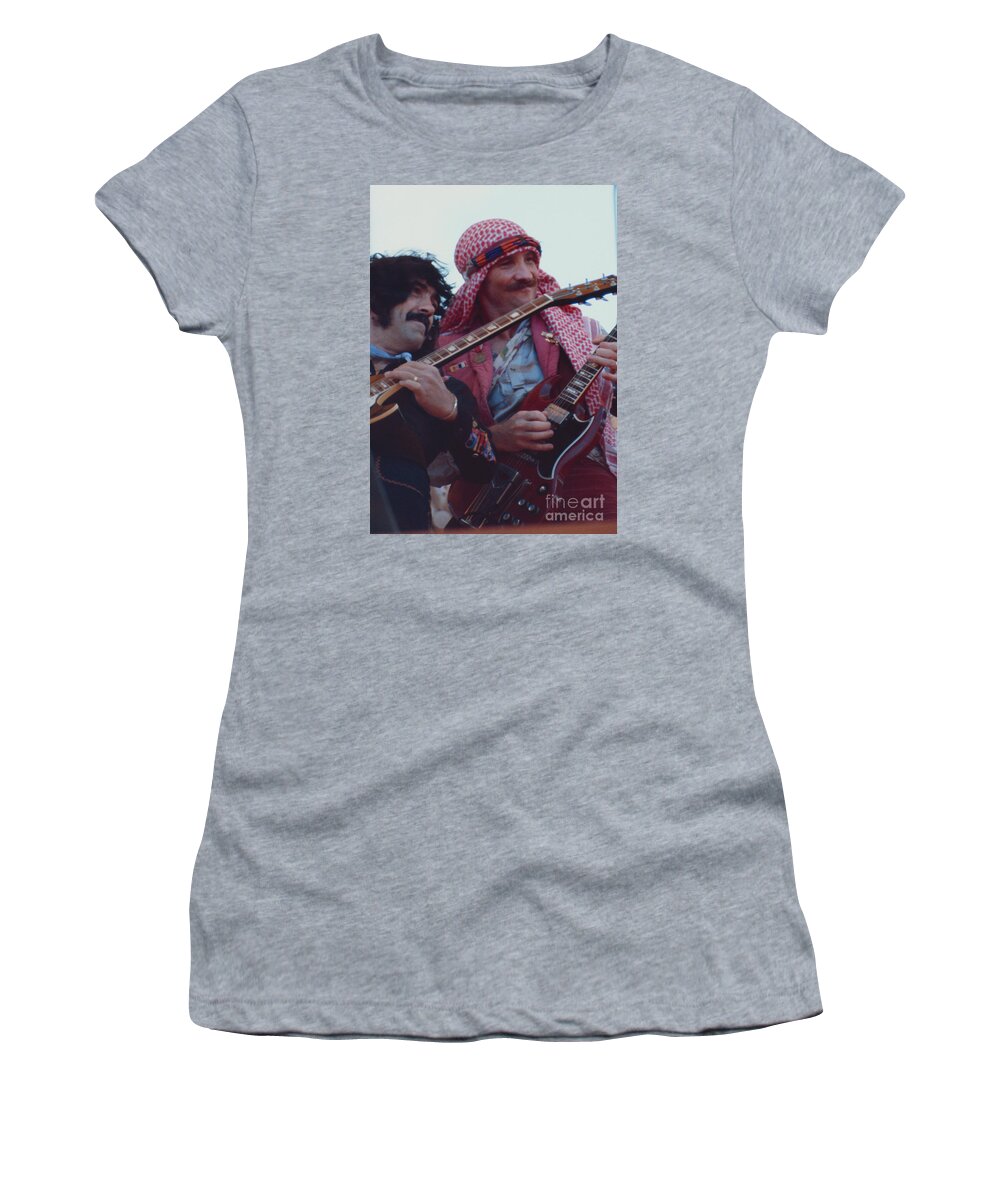 Manny Charlton Women's T-Shirt featuring the photograph Favorite of Manny Charlton and Zal Cleminson - Nazareth at Day on the Green 2 - 4th of July 1979 by Daniel Larsen