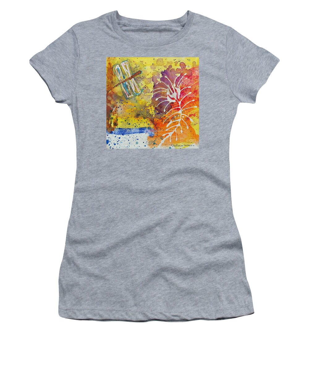 Feather Women's T-Shirt featuring the painting Feather and Dragonfly by Robin Pedrero