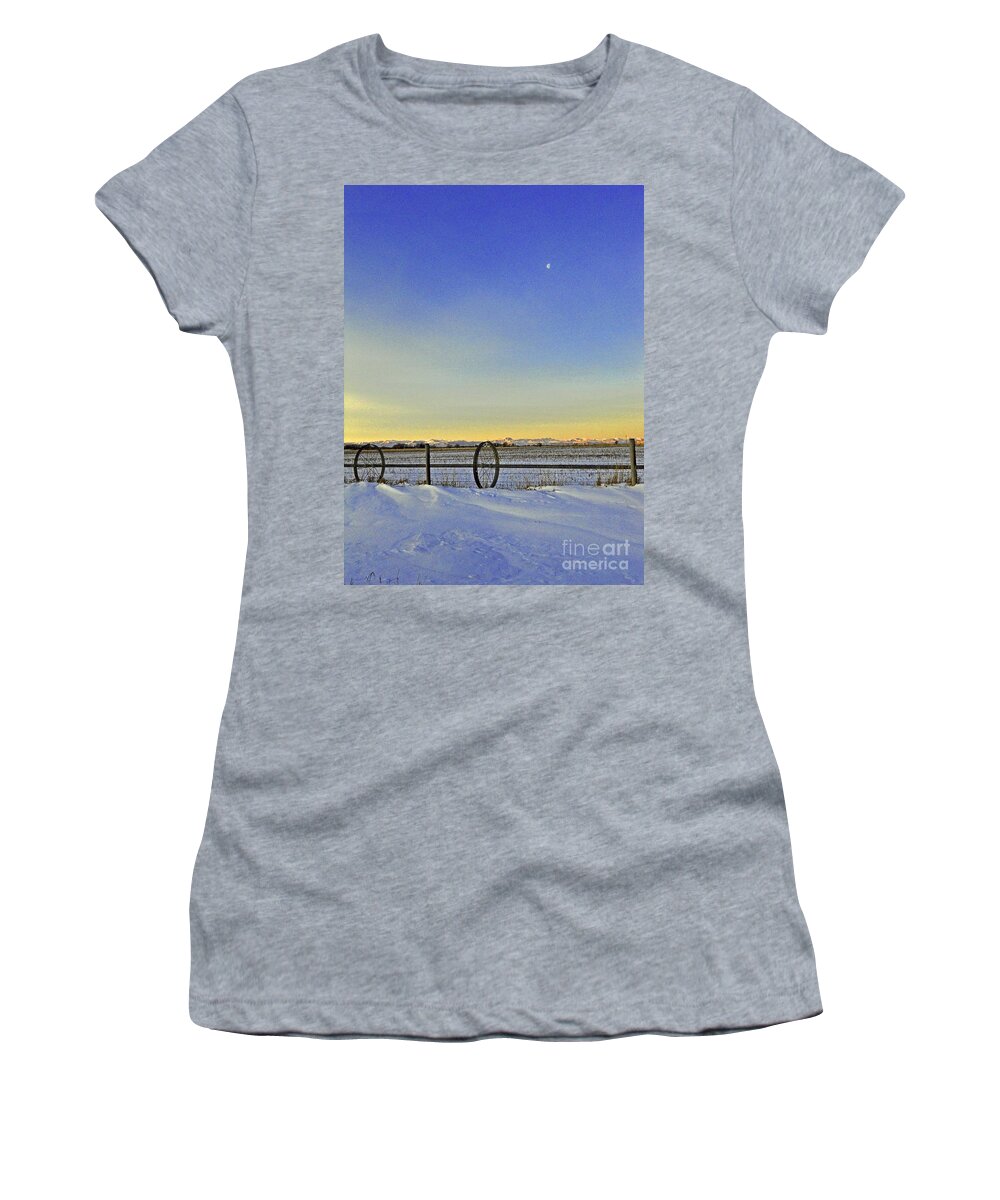 Fence Women's T-Shirt featuring the photograph Fence and Moon by Desiree Paquette